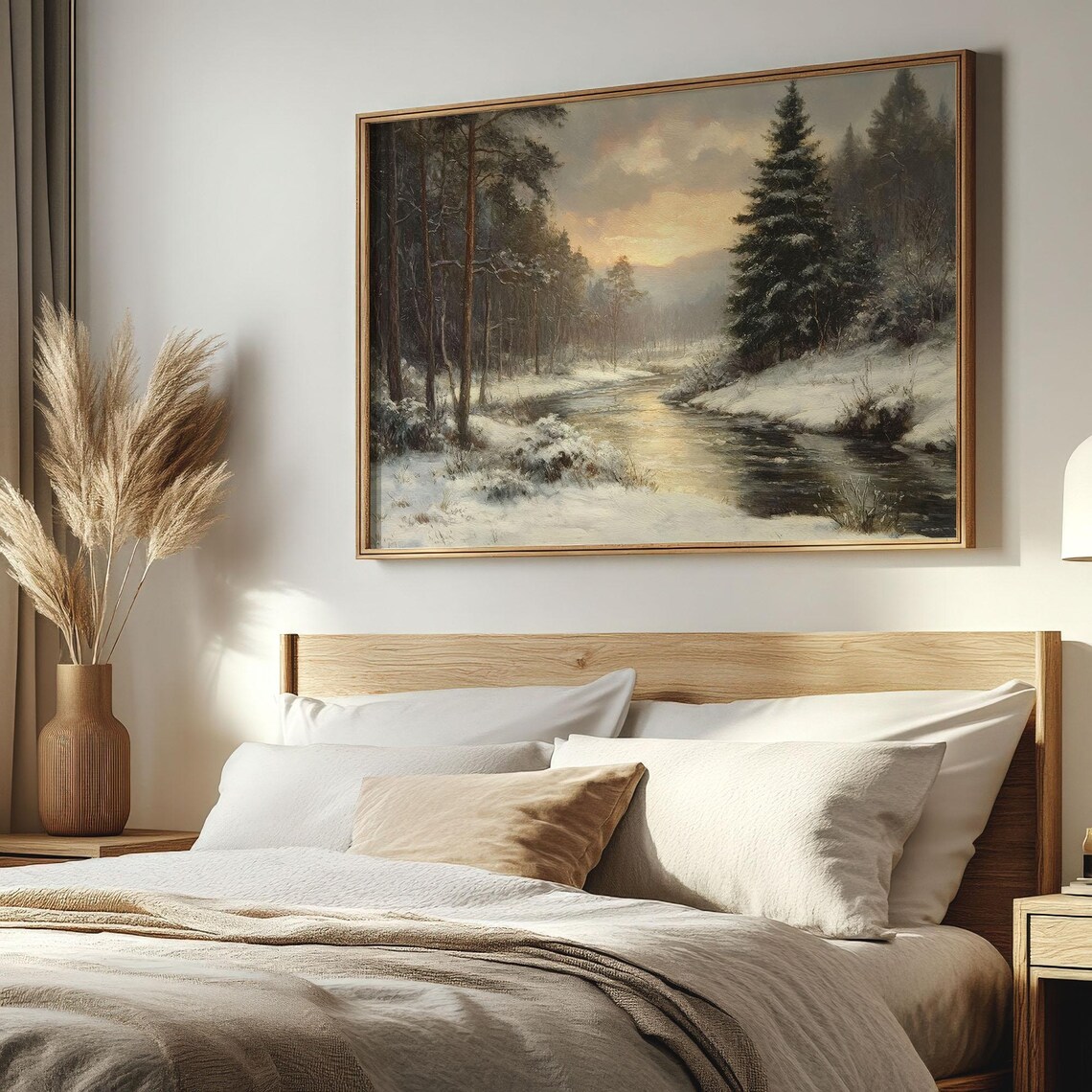 Winter Forest River At Sunset Snowy Woodland Serene Landscape Poster