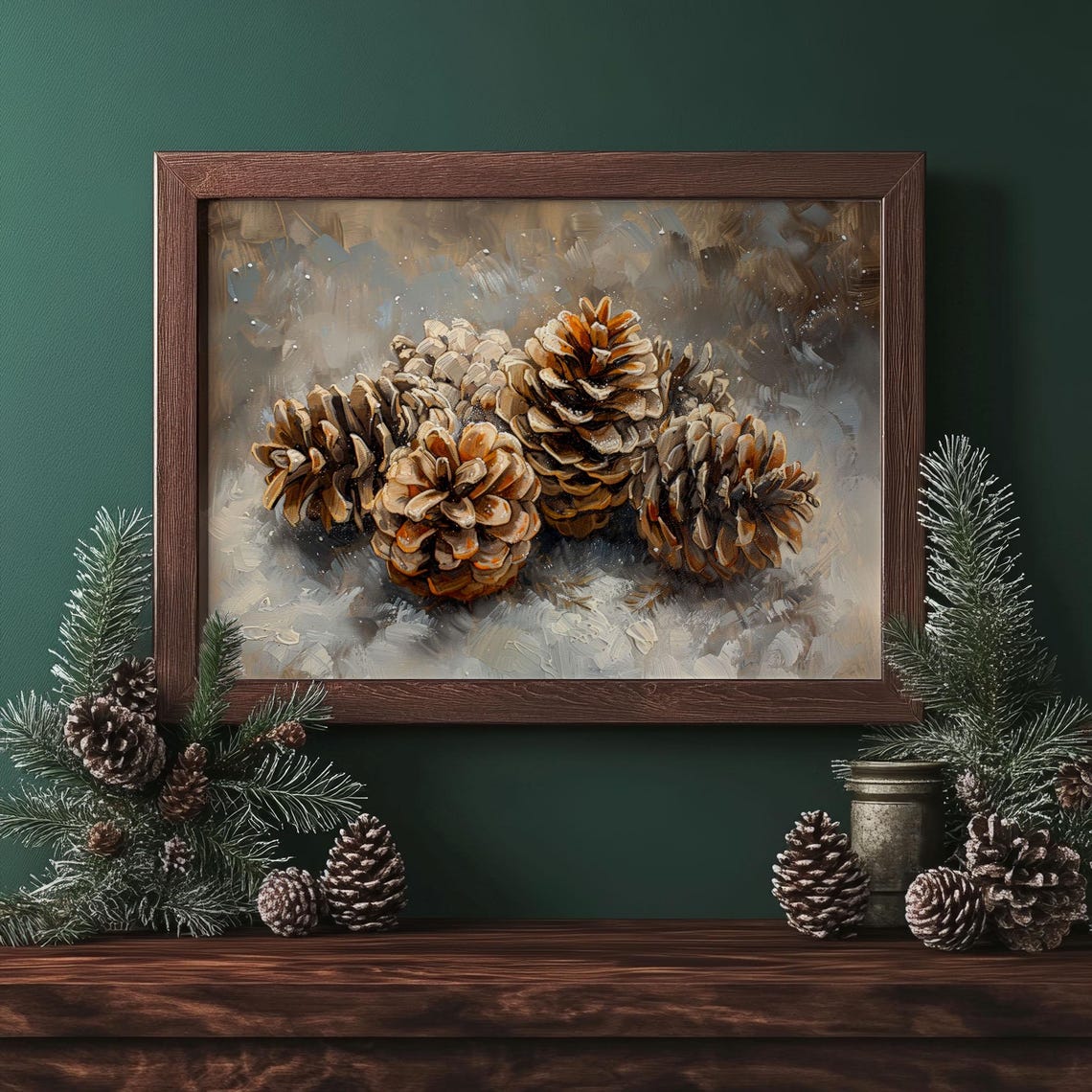Winter Pinecone Still Life Rustic Snowy Nature Botanical Art Poster - Image 4