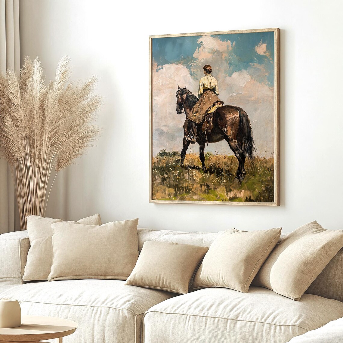 Horse Riding Woman Painting Vintage Equestrian Western Cowgirl Print Wall Art Instant Rustic Farmhouse Decor - Image 2