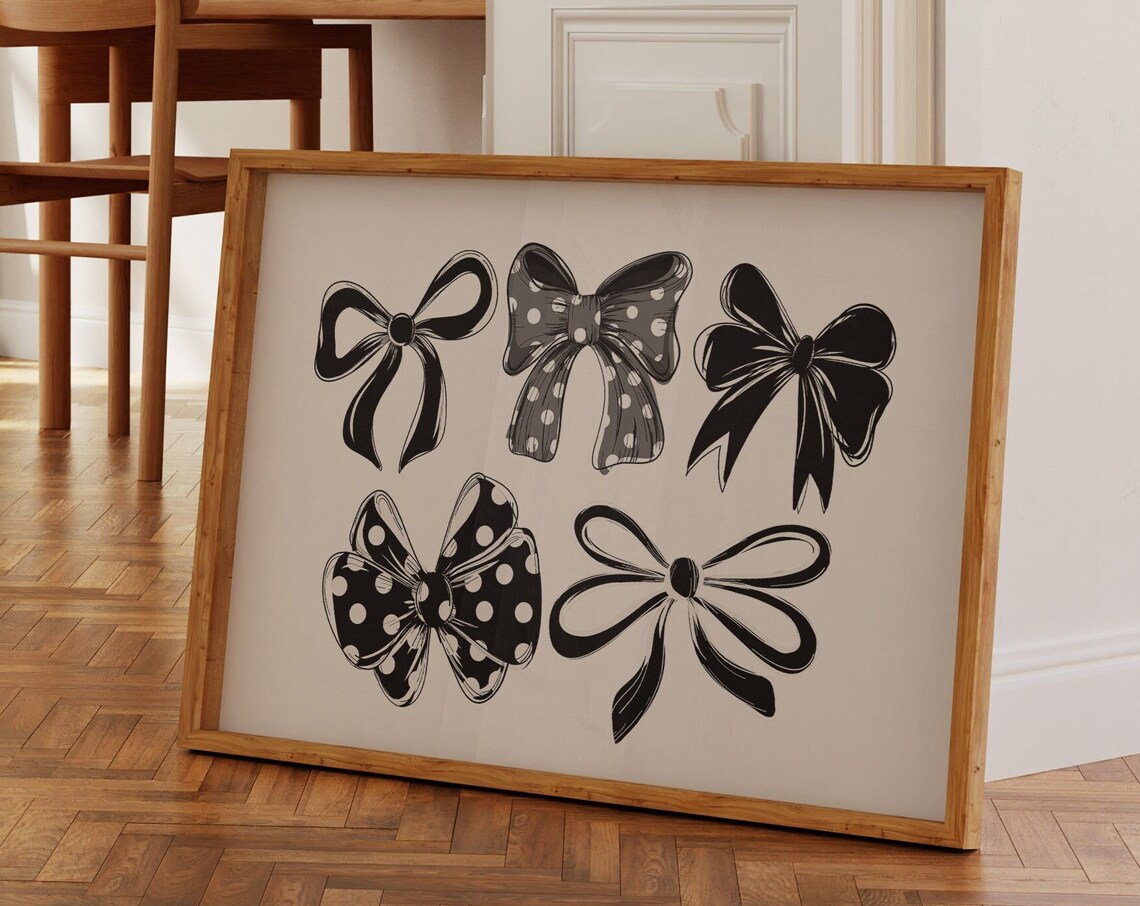 Black Bow Collage Coquette Hand Drawn Ribbon Art Trendy Poster