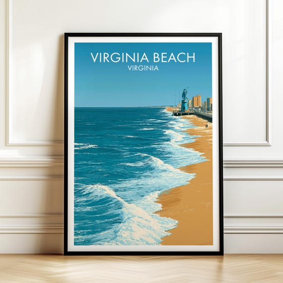Virginia Beach Poster Vintage Usa Cityscape Travel Wall Art American Landmark Print Americana Decor