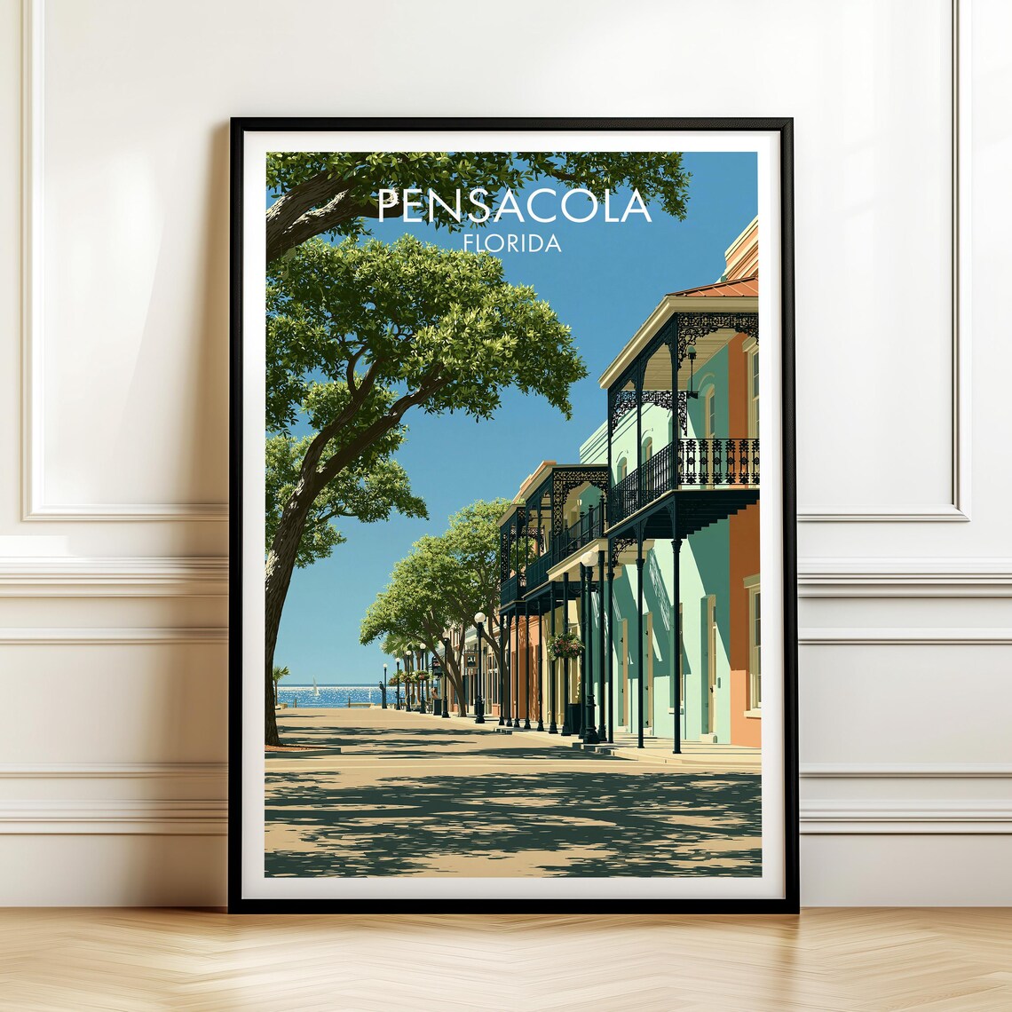 Pensacola Florida Historic Old Town Balconies Vintage Travel Poster