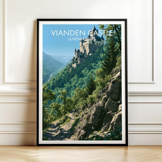 Vianden Castle Luxembourg Hilltop Fortress Vintage Travel Poster