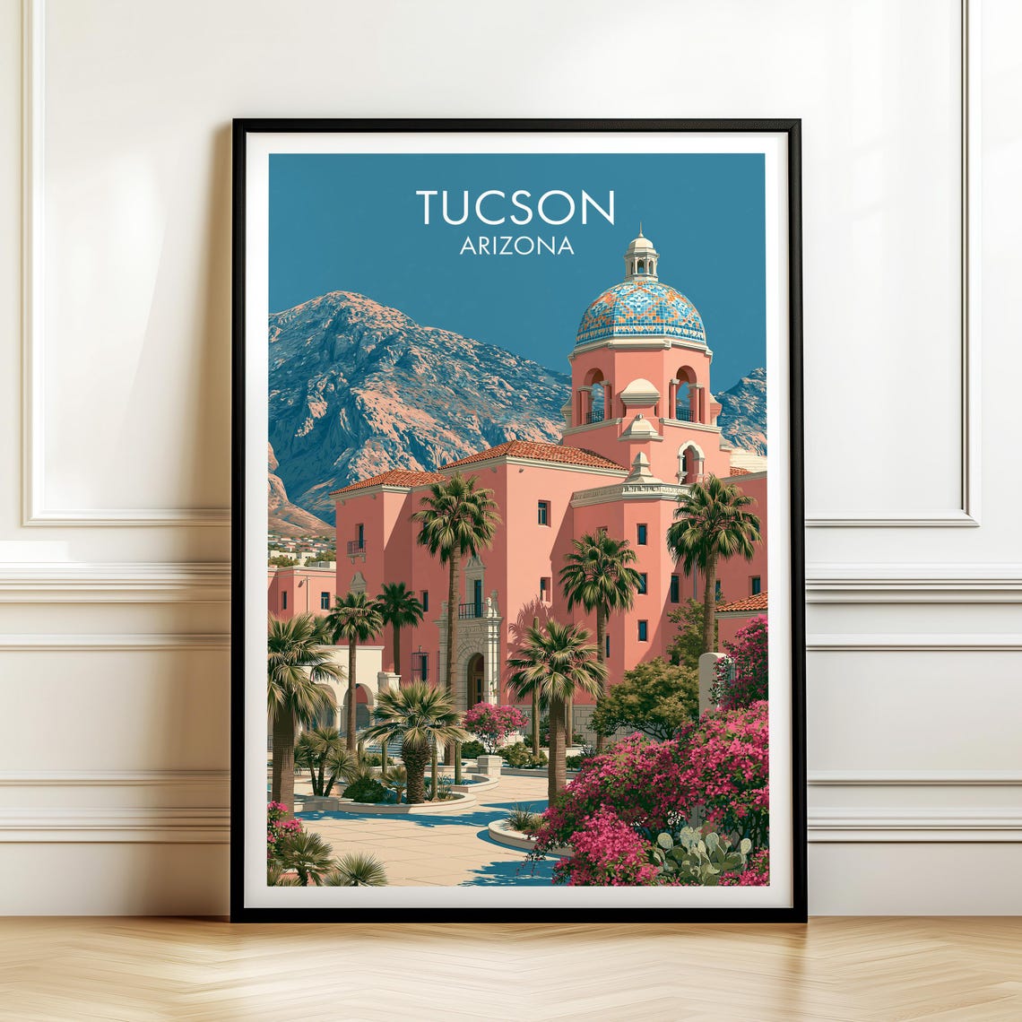 Tucson Arizona Historic Pink Dome Palms Mountain Desert Poster