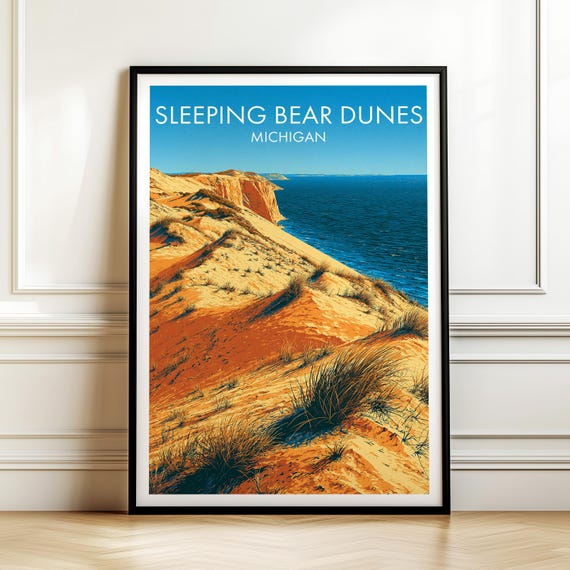 Sleeping Bear Dunes Michigan Poster Usa Travel Landmark Wall Art Print
