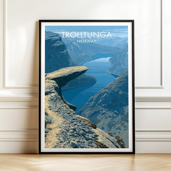 Trolltunga Norway Vintage Travel Poster