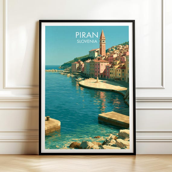 Piran Slovenia Travel Poster Vintage Europe Cityscape Wall Art Print For Home Decor