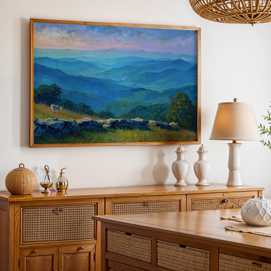 Shenandoah National Park Blue Ridge Mountain Deer Oil Painting Poster