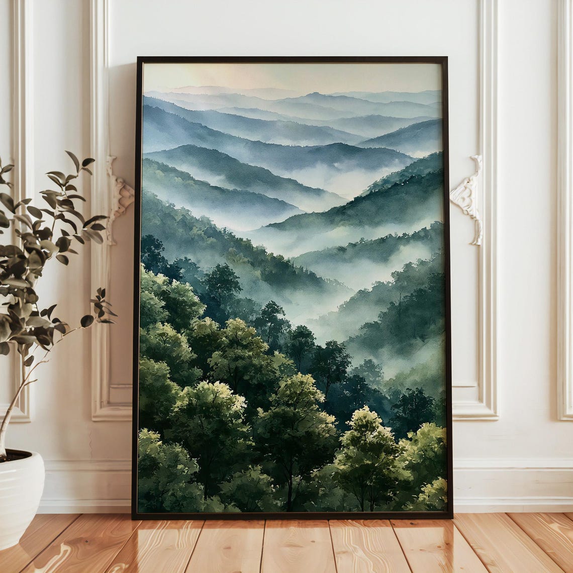 Great Smoky Mountains Misty Blue Ridge Layers Watercolor Poster