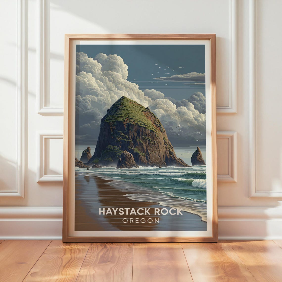 Haystack Rock Cannon Beach Oregon Coast Vintage Seascape Poster