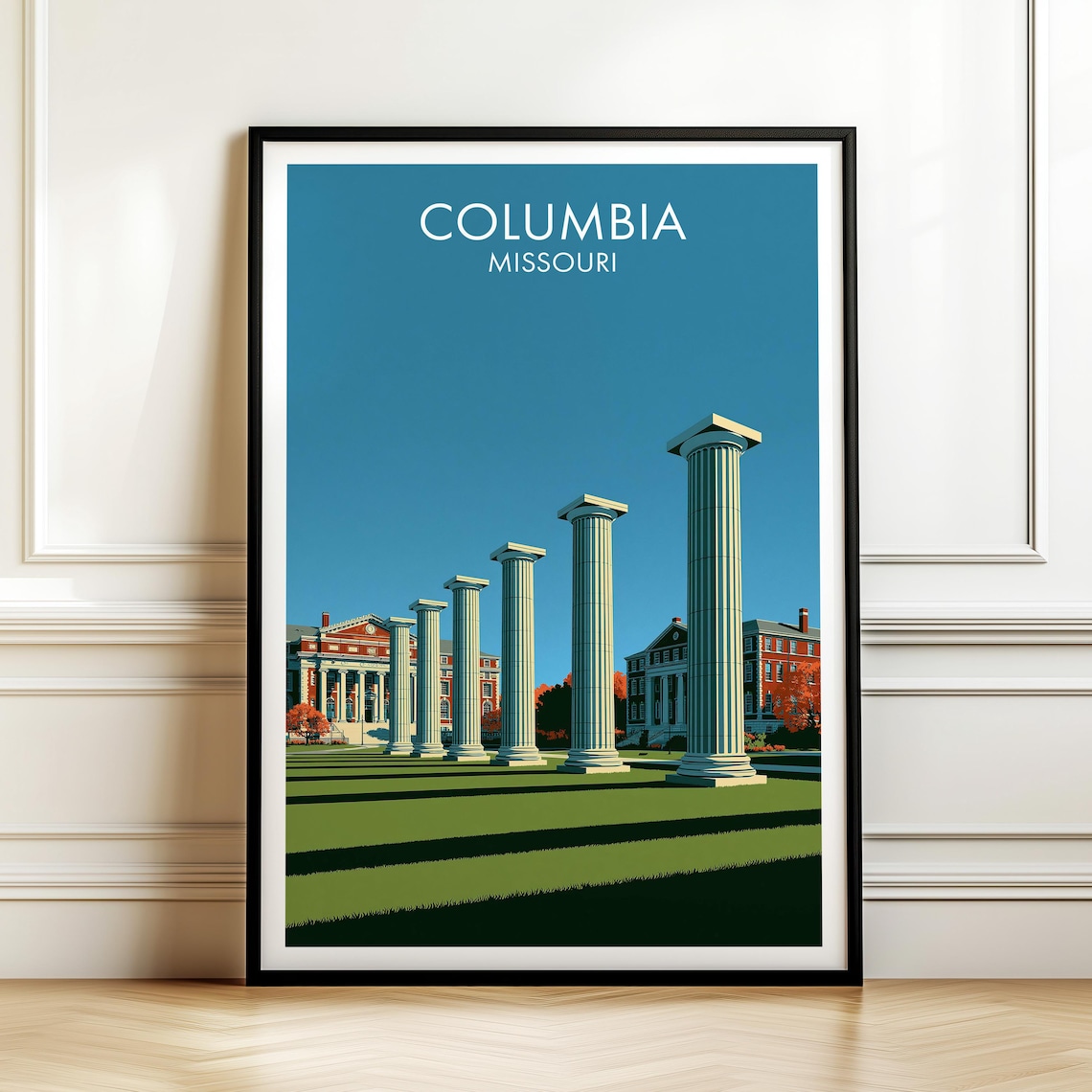Columbia Missouri Vintage Travel Poster, Cityscape