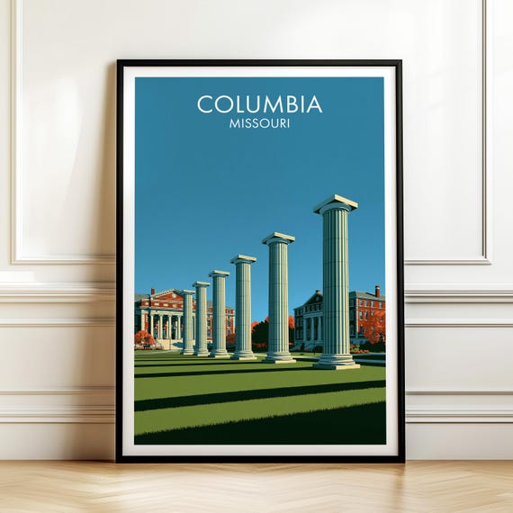 Columbia Missouri Vintage Travel Poster, Cityscape