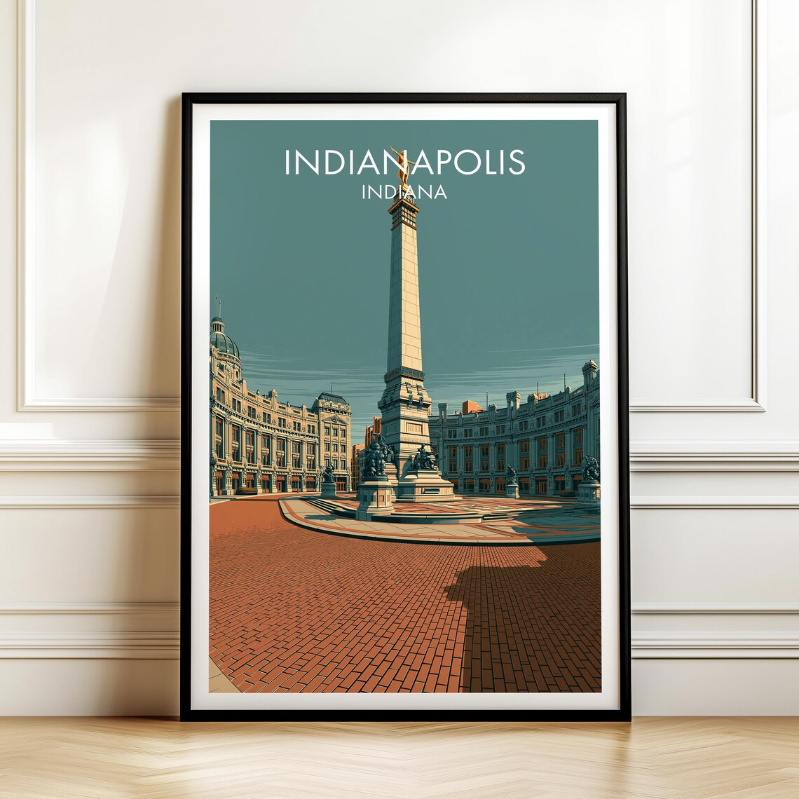 Indianapolis Indiana Monument Circle Vintage Travel Landmark Poster