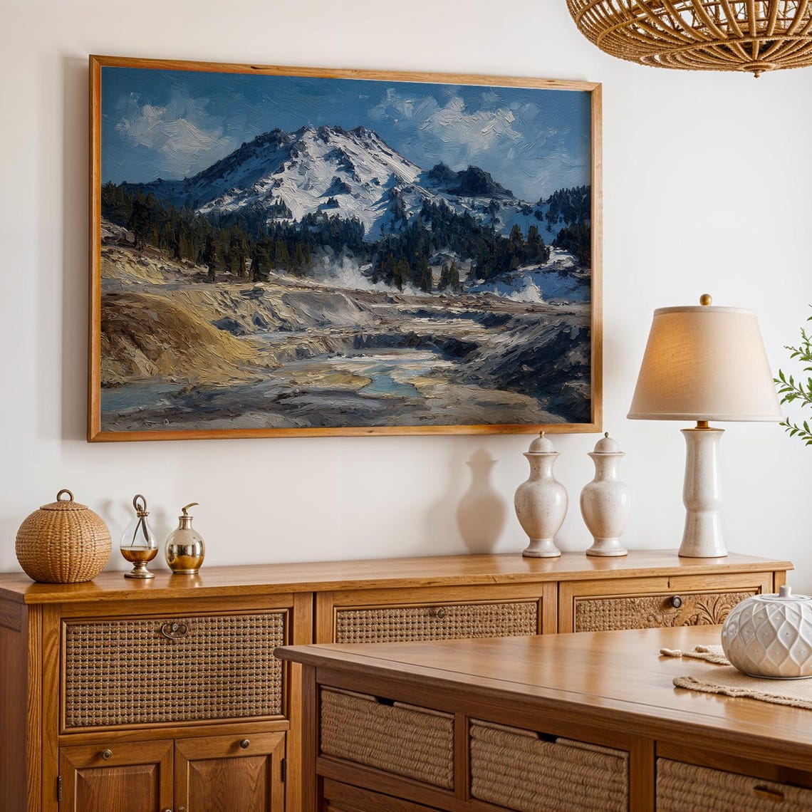 Lassen Volcanic National Park Snowy Peak Oil Painting Poster