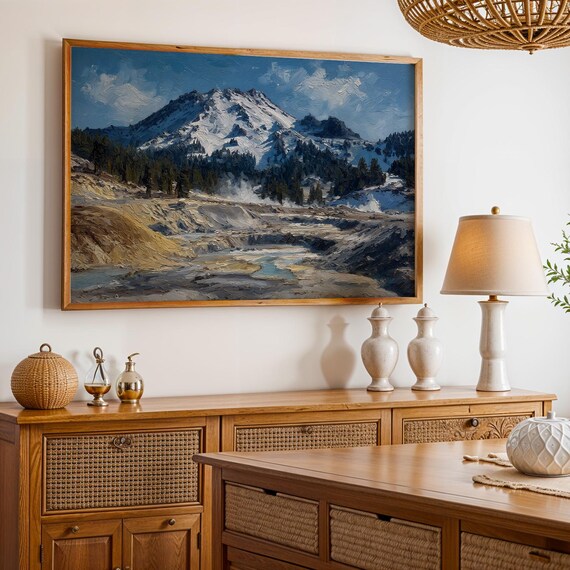 Lassen Volcanic National Park Snowy Peak Oil Painting Poster