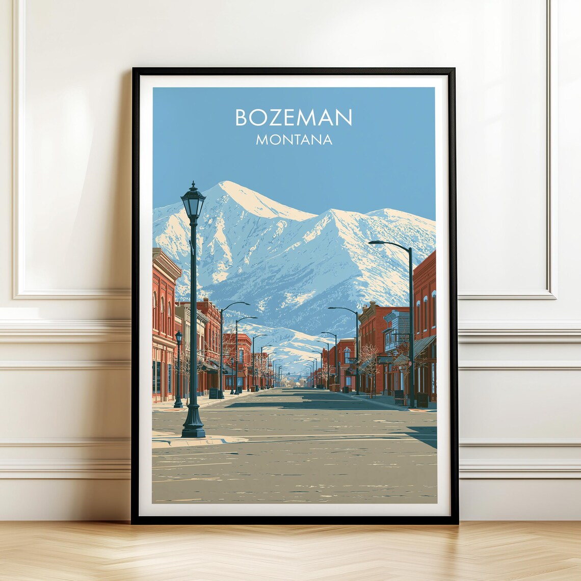 Bozeman Montana Main Street Snow Mountain Travel Poster Cityscape Gift