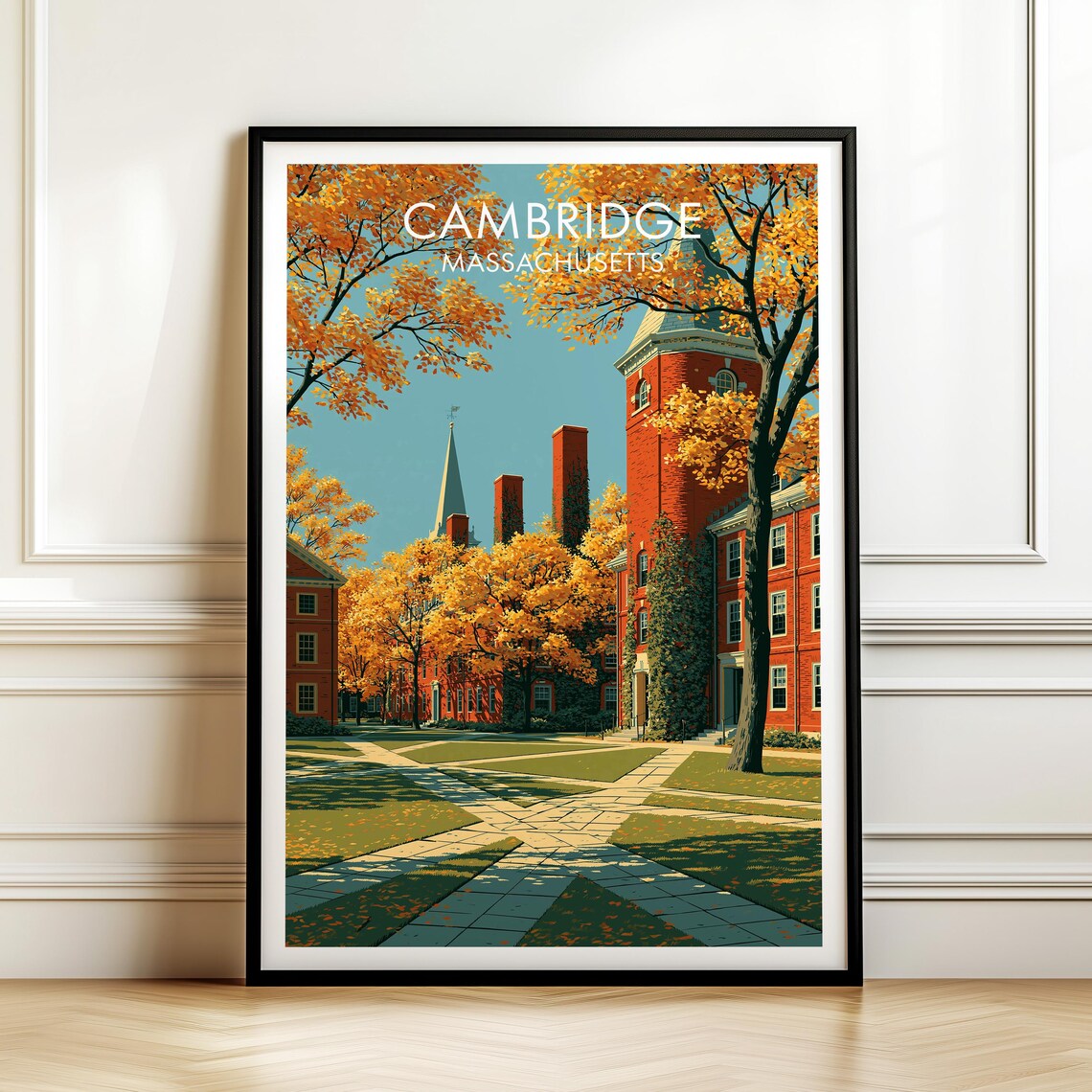 Cambridge Massachusetts Autumn Ivy Covered Campus Travel Poster