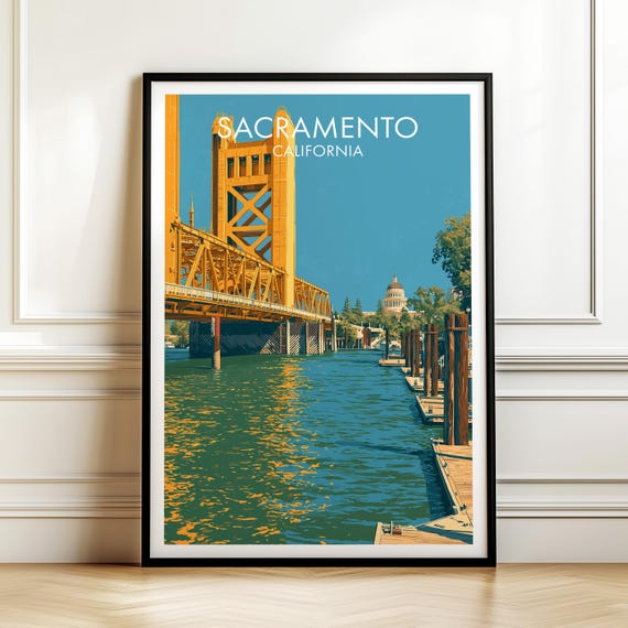 Sacramento California Poster Vintage Usa Cityscape Travel Wall Art American Landmark Print Americana Decor