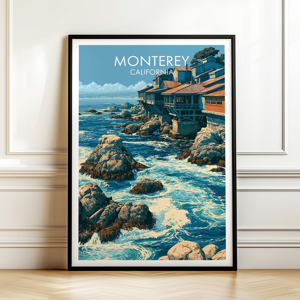 Monterey California Cannery Row Vintage Coastal Travel Poster