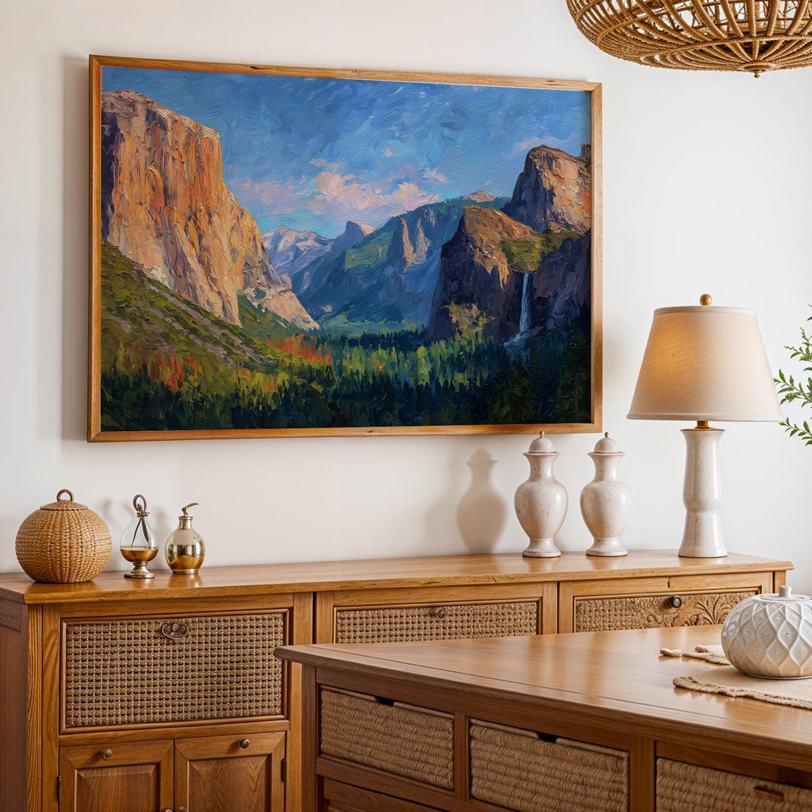 Yosemite National Park Valley Oil Painting Waterfall Cliffs Wall Art