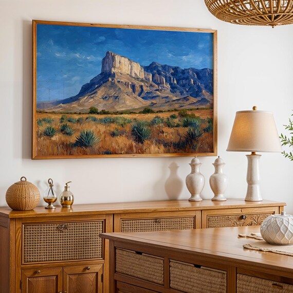 Guadalupe Mountains Desert Peak Agave Oil Painting Style Poster