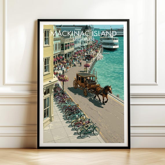 Mackinac Island Michigan Poster Vintage Travel Wall Art Decor Usa Cityscape Print