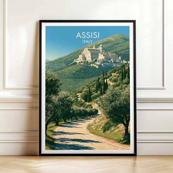 Assisi Italy Travel Poster Vintage Europe Cityscape Wall Art Print For Home Decor