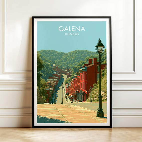 Historic Main Street Galena Illinois Poster Usa Travel Wall Art American Cityscape Print Gift