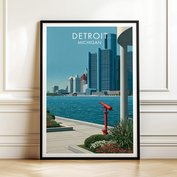 Detroit Michigan Vintage Travel Poster