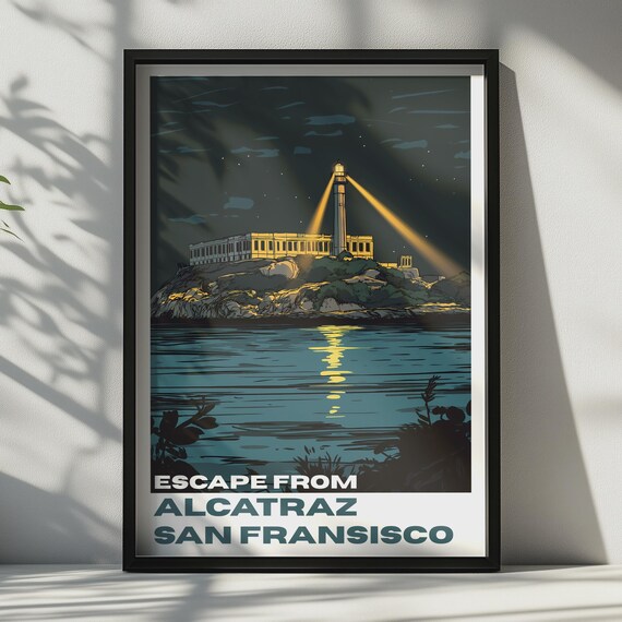 Escape From Alcatraz San Francisco Night Vintage Island Travel Poster