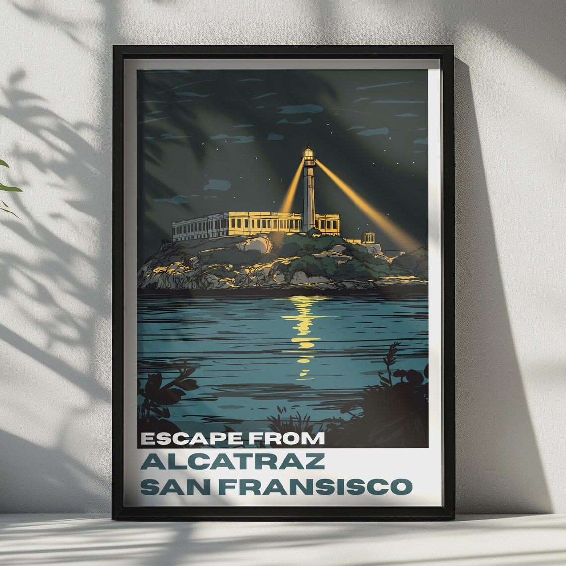 Escape From Alcatraz San Francisco Night Vintage Island Travel Poster