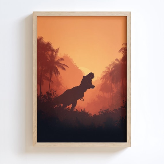Sunset Trex Jurassic Dinosaur Poster