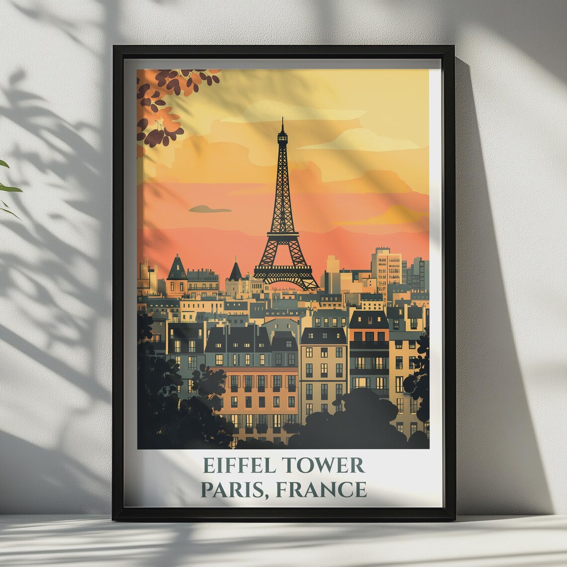 Eiffel Tower Paris Travel Poster, Skyline Sunset