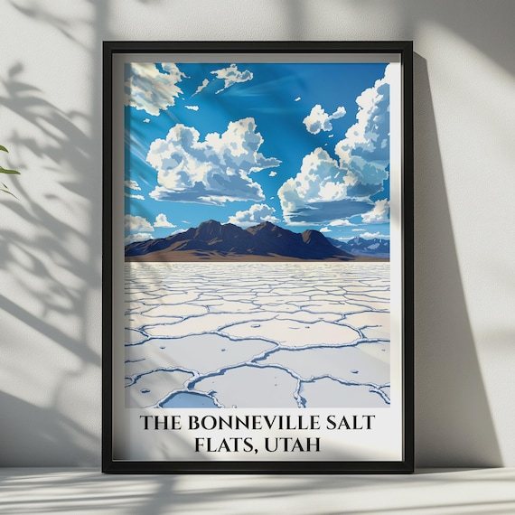 Bonneville Salt Flats Utah Travel Poster Desert Mountain Landscape