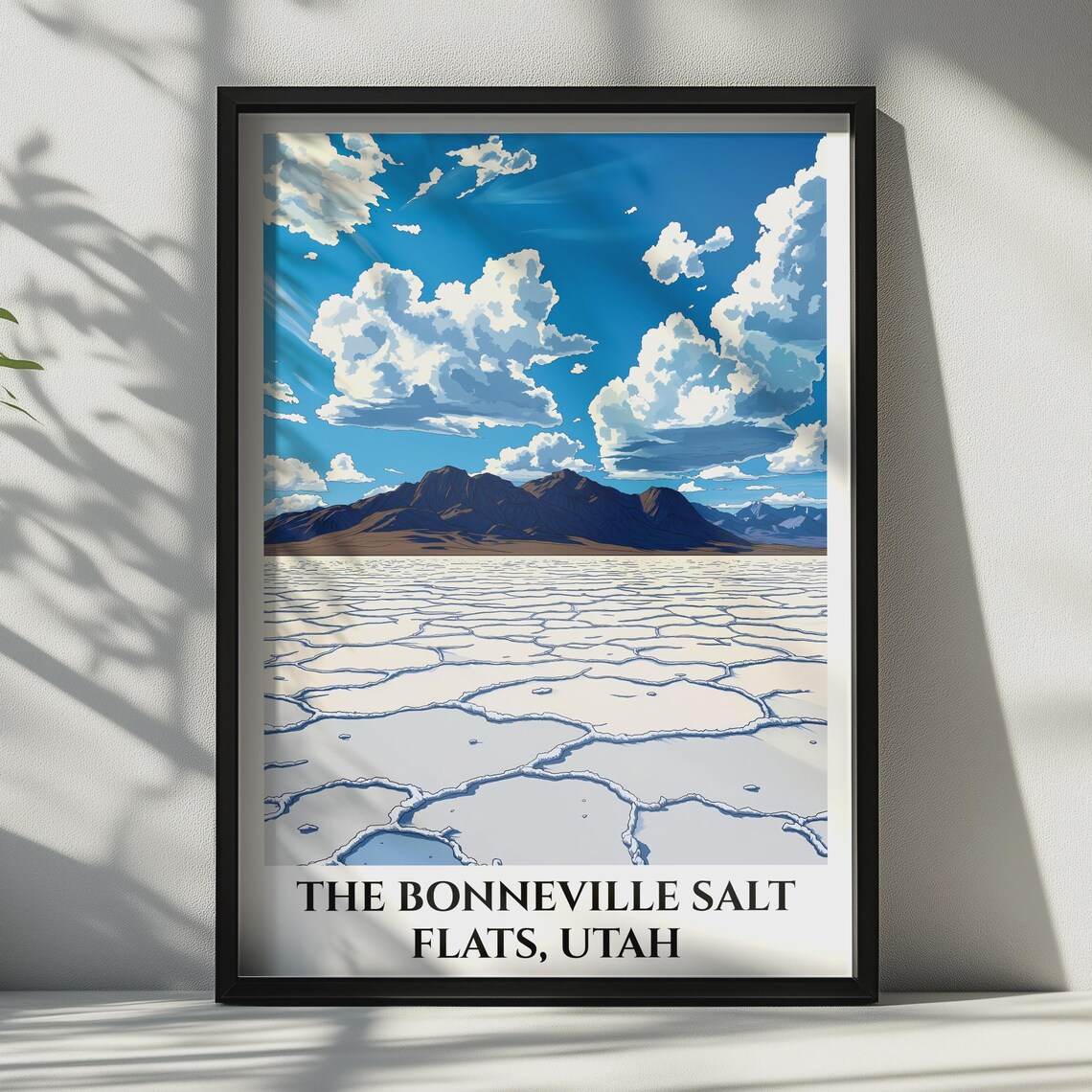 Bonneville Salt Flats Utah Travel Poster Desert Mountain Landscape