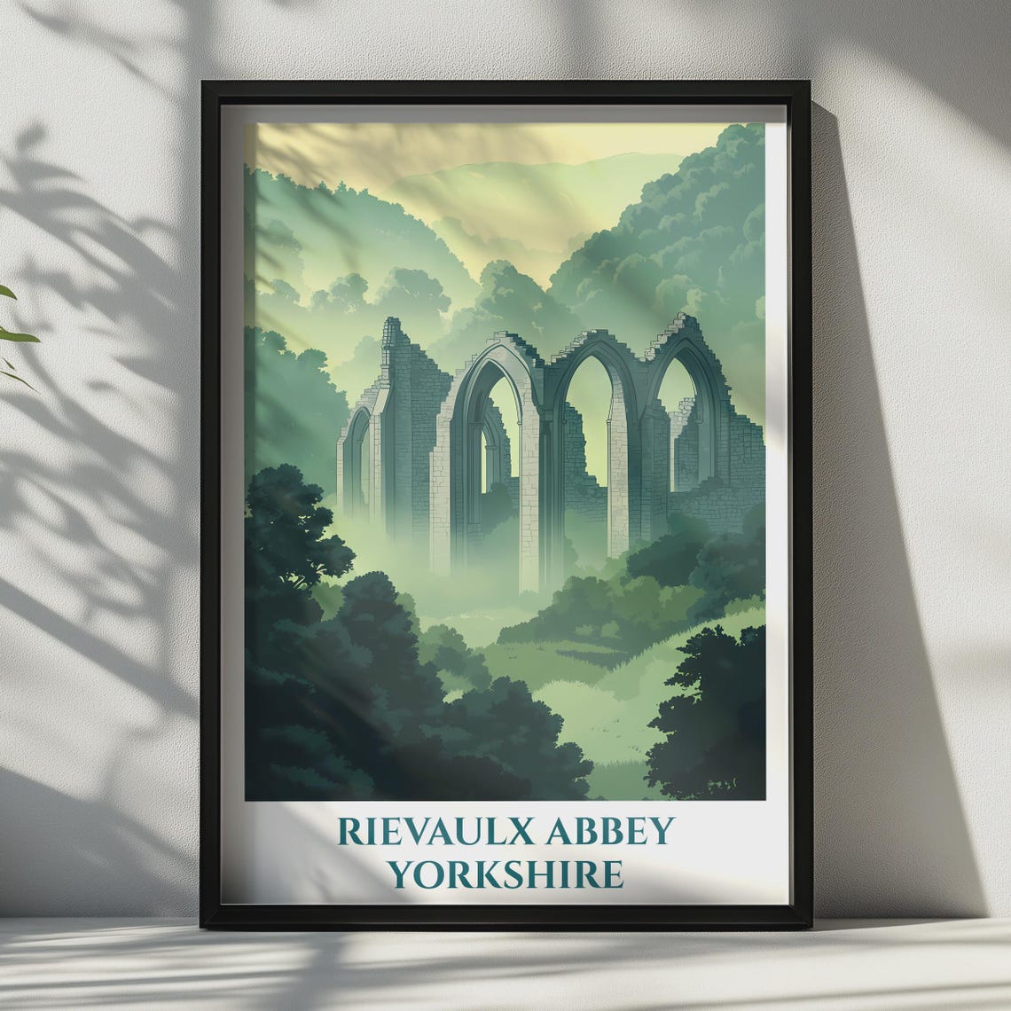 Rievaulx Abbey Print Yorkshire Ruins Travel Poster Gothic Arch Wall Art England
