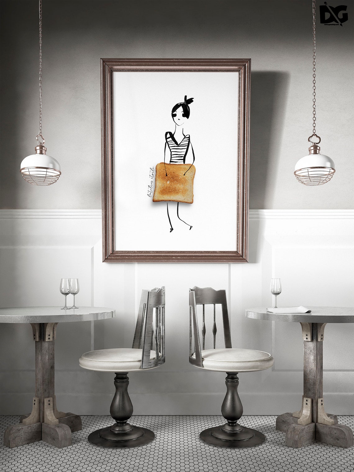 Toast Print Bread Poster Whimsical Print Fashion Illustration Real Food Illustration Toast Print Toast Art Fashion Sketch Bread Art - Image 3