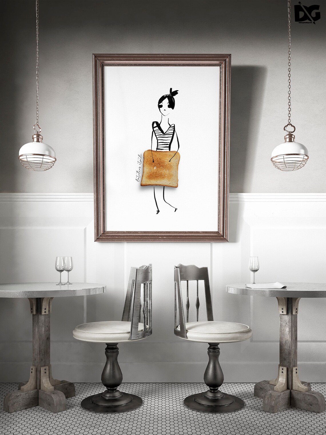 Toast Skirt Fashion Girl Striped Top Whimsical Food Art Poster - Image 3
