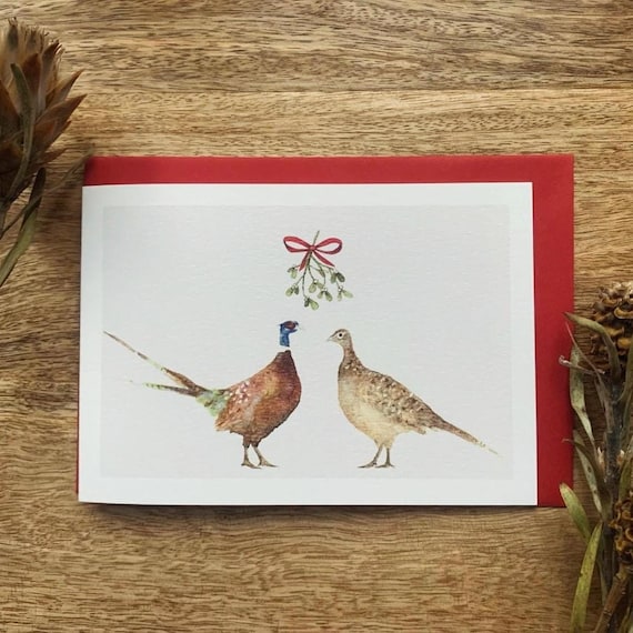 Pheasant Mistletoe Christmas Card Art Print
