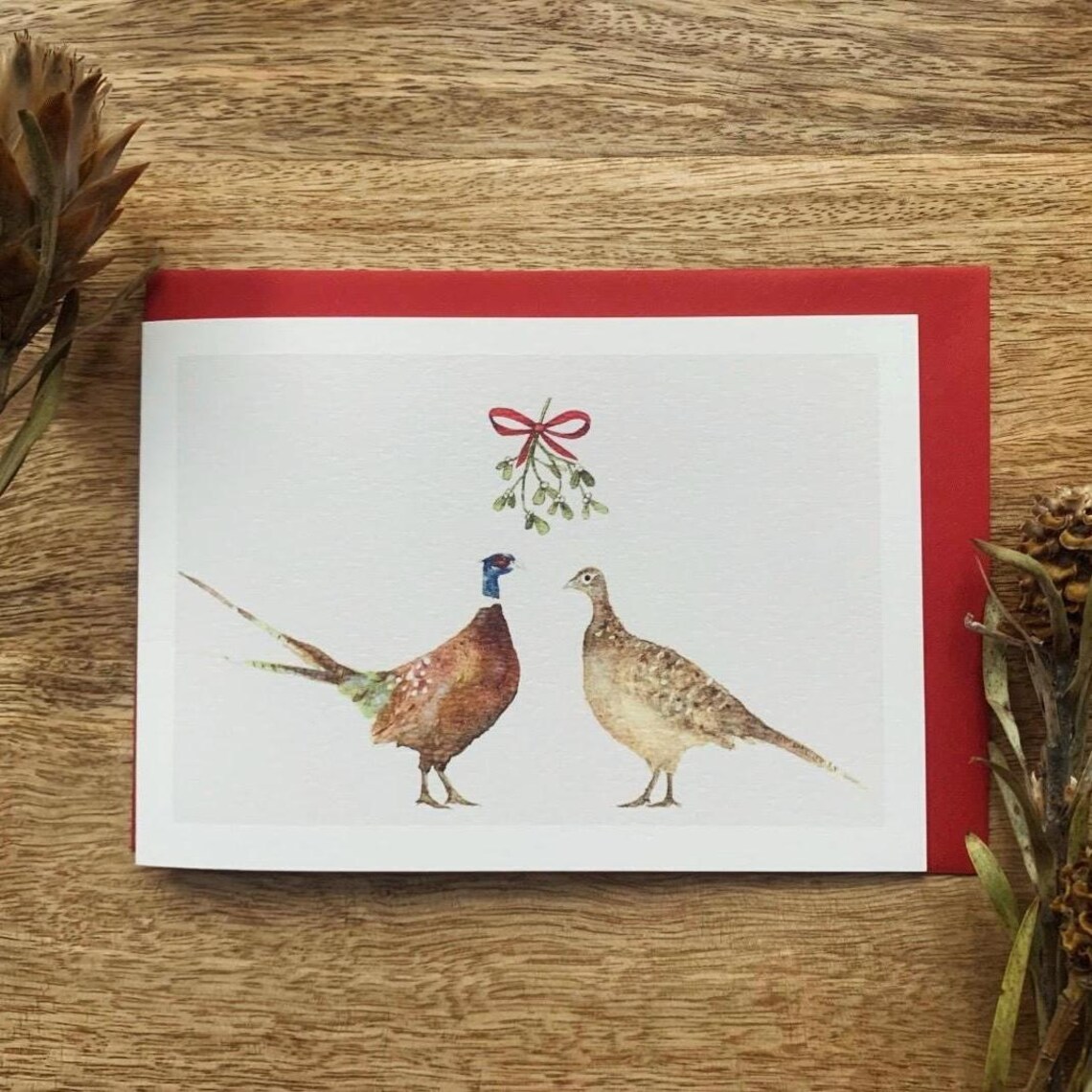 Pheasant Mistletoe Christmas Card Art Print
