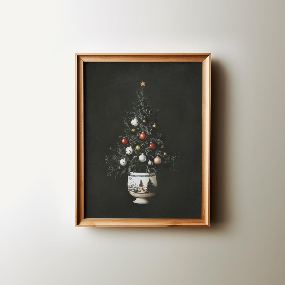 Moody Neutral Christmas Tree Rustic Winter Holiday Decor Wall Art - Image 3