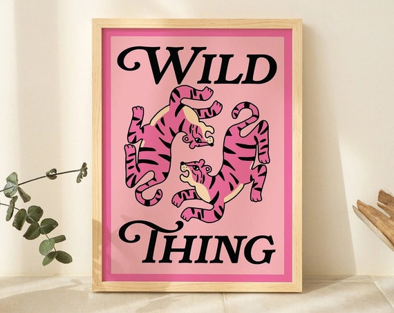 Wild Thing Pink Tigers Maximalist Retro Statement Animal Poster