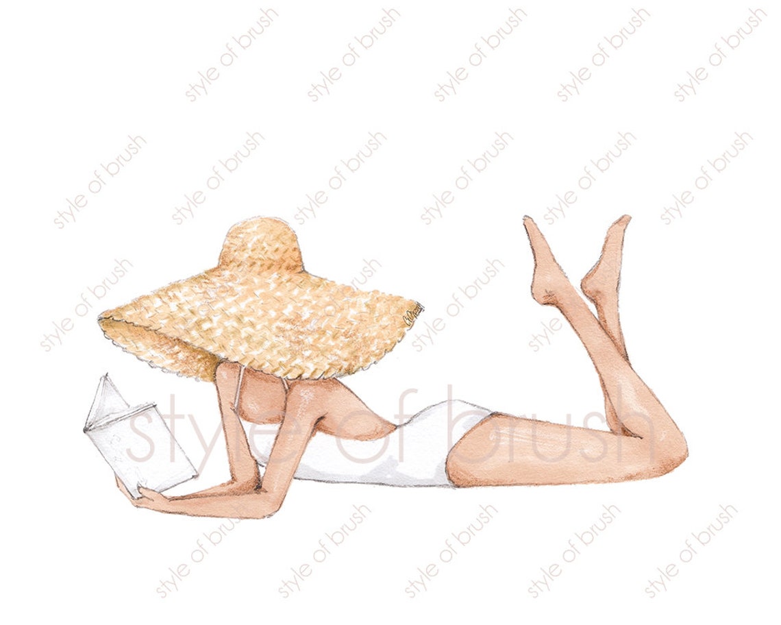 Woman Reading in a White Swimsuit under a Straw Hat Summer Poster - Image 2
