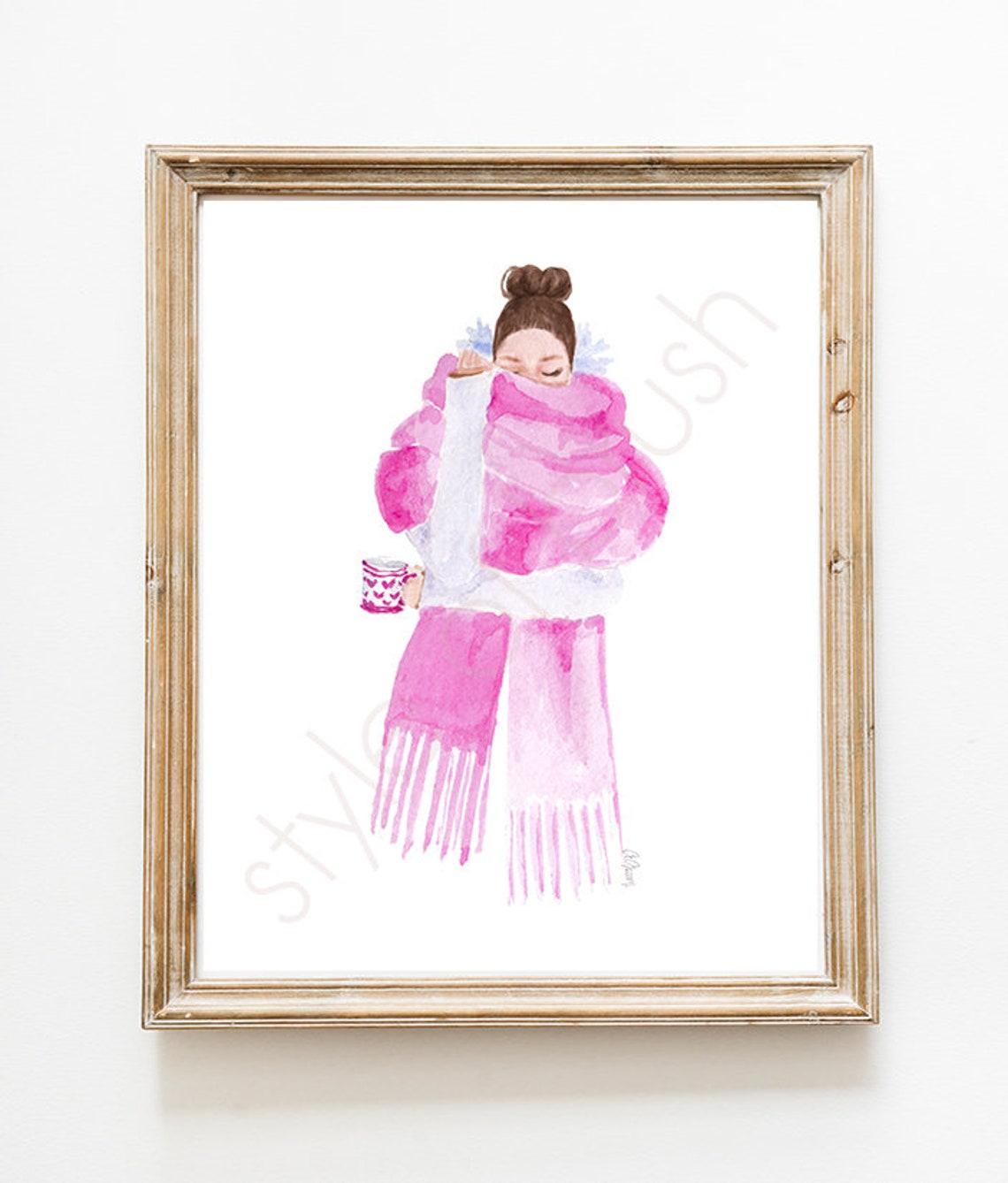 Big Pink Scarf Illustration Pink Scarf Fashion Illustration Winter Fashion Girl Art - Image 2