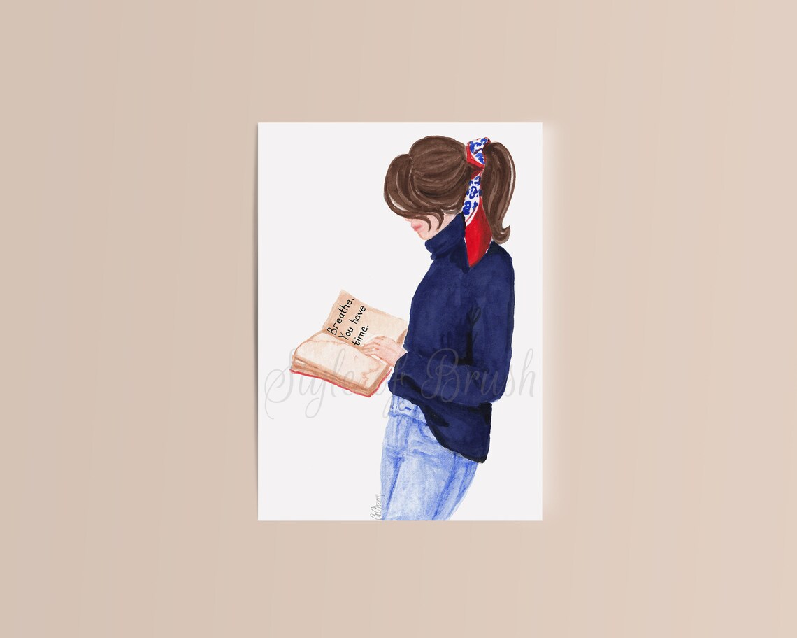 Bibliophile Girl Reading Book Navy Turtleneck Fashion Art Poster - Image 2