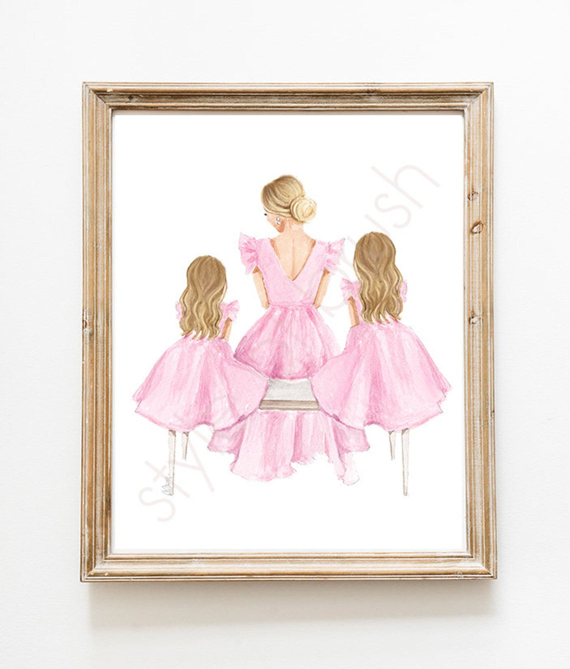 Blonde Mother with Two Daughters Pink Dresses Fashion Poster - Image 2
