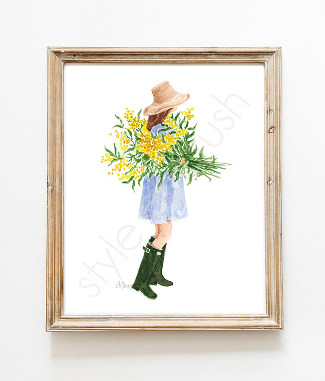 Woman in Straw Hat Holding Yellow Mimosa Bouquet Spring Poster - Image 2