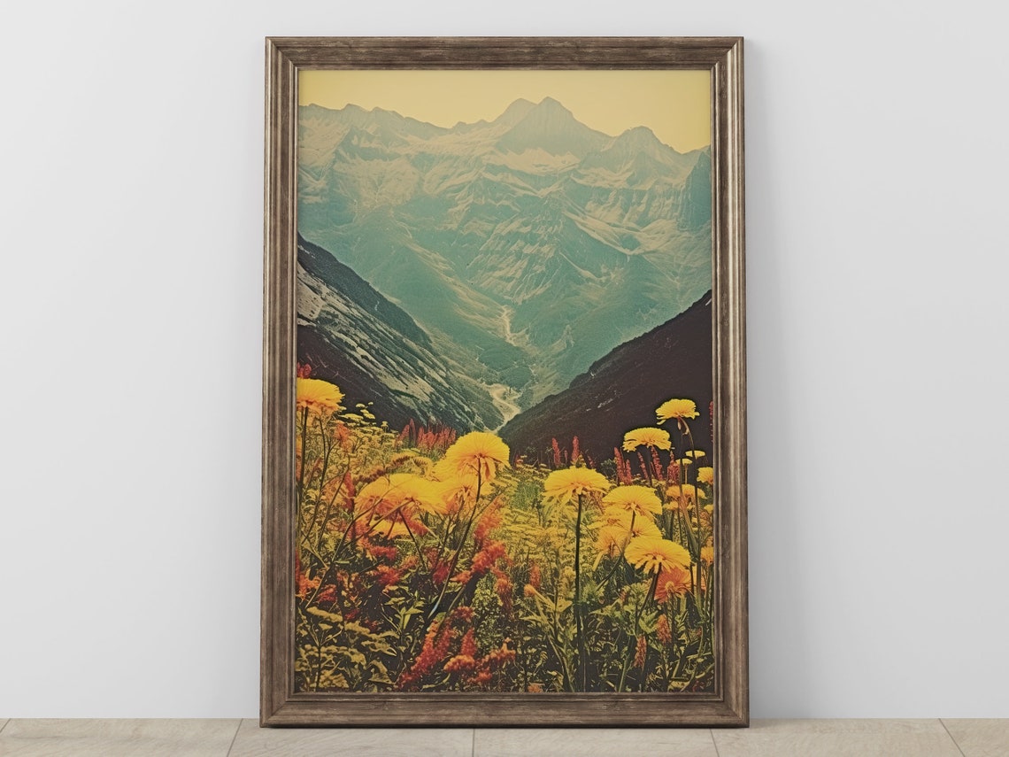 Vintage Mountain Landscape Art Rustic Home Decor Nature Scenery Print