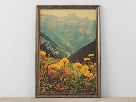 Vintage Mountain Landscape Art Rustic Home Decor Nature Scenery Print