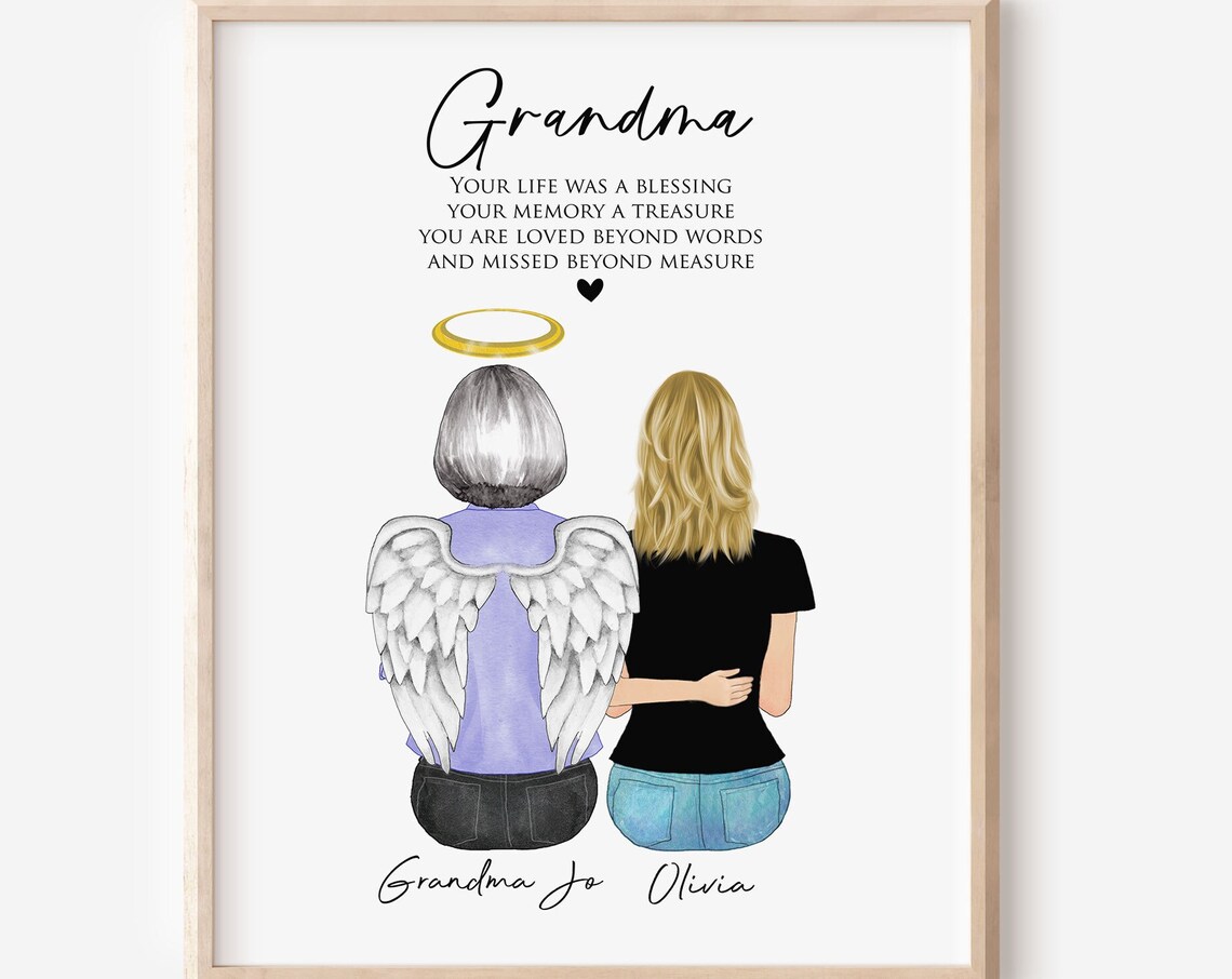 In Loving Memory Grandma Angel Wings Remembrance Memorial Poster